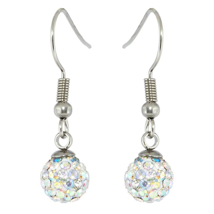 Серьги Xuping TTM Stainless Steel цвет Родий французский замок Подвески с белыми шариками в кристаллах ø 8мм фото №15