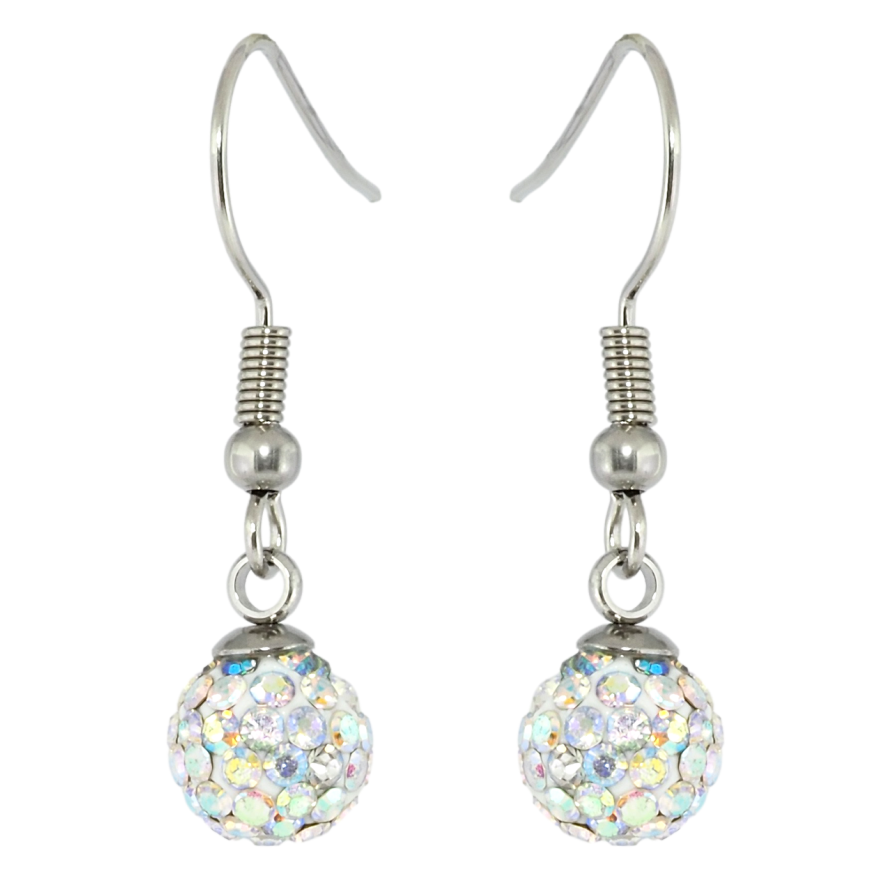 Серьги Xuping TTM Stainless Steel цвет Родий французский замок Подвески с белыми шариками в кристаллах ø 8мм фото №1