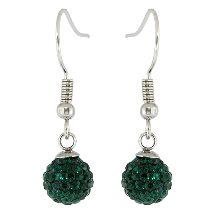 Серьги Xuping TTM Stainless Steel цвет Родий французский замок Подвески с зелеными шариками ø 8мм фото №14