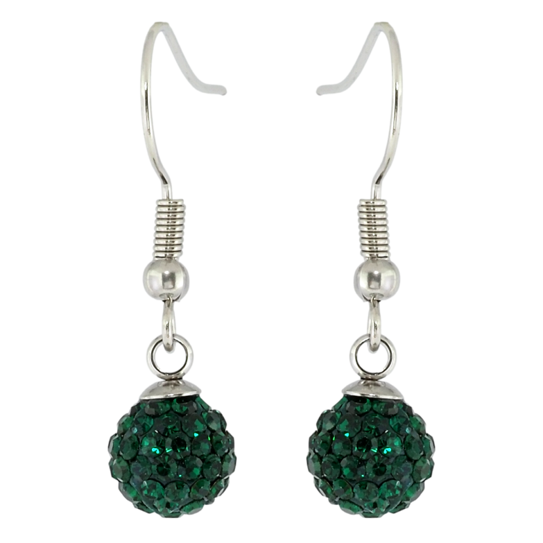 Сережки Xuping TTM Stainless Steel колір Родій французький замок Підвіски з зеленими кульками в кристалах ø 8мм фото №1