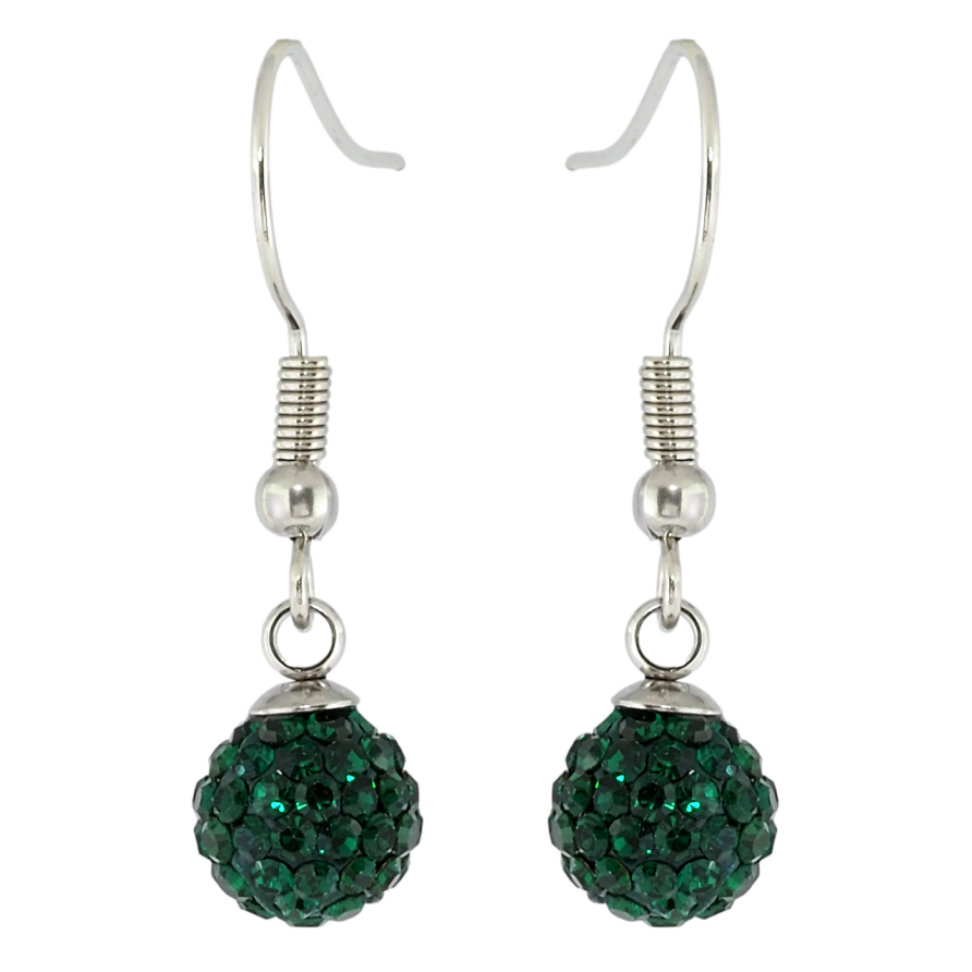 Серьги Xuping TTM Stainless Steel цвет Родий французский замок Подвески с зелеными шариками ø 8мм фото №1