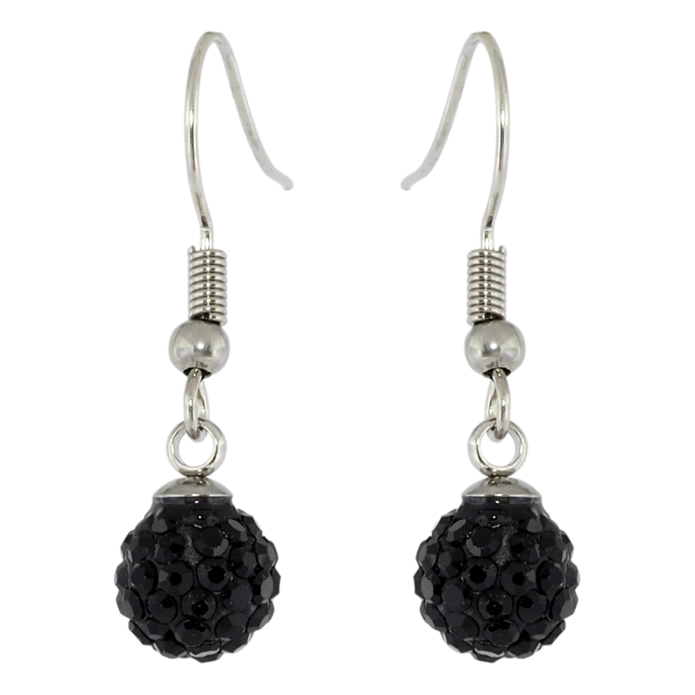 Серьги Xuping TTM Stainless Steel цвет Родий французский замок Подвески с черными шариками ø 8мм фото №1