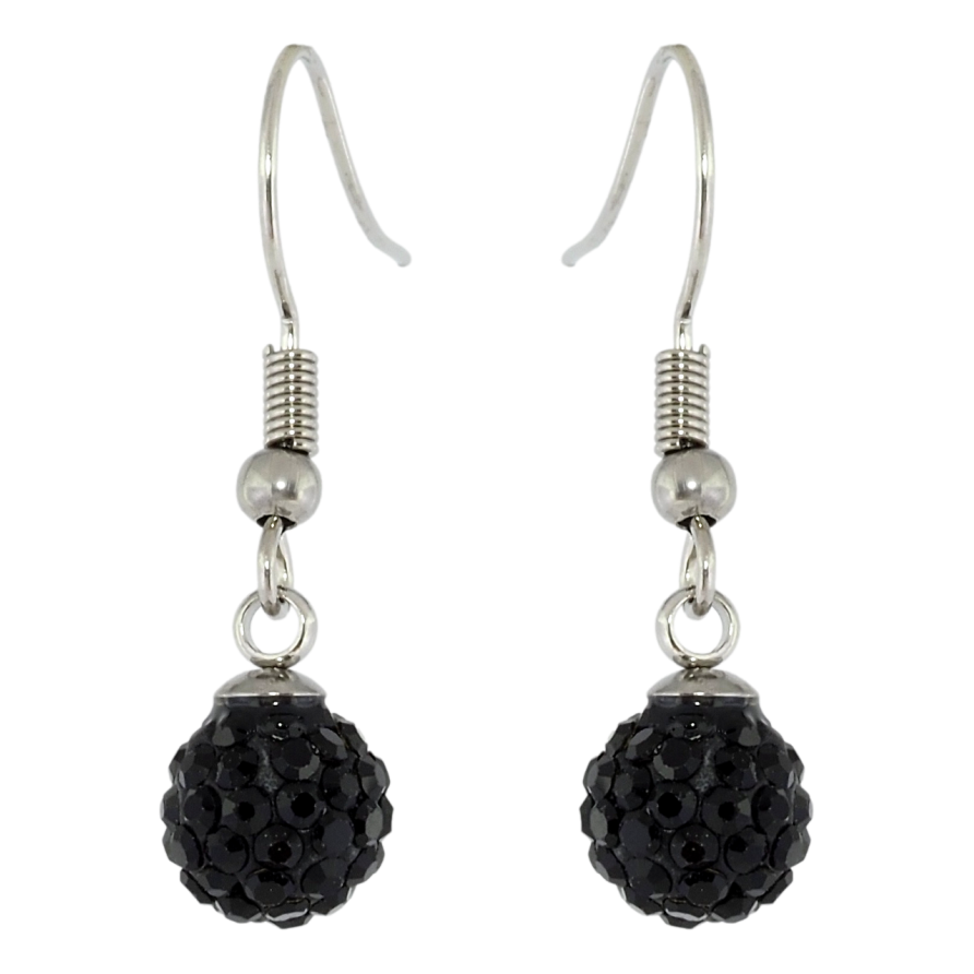 Серьги Xuping TTM Stainless Steel цвет Родий французский замок Подвески с черными шариками ø 8мм фото №1