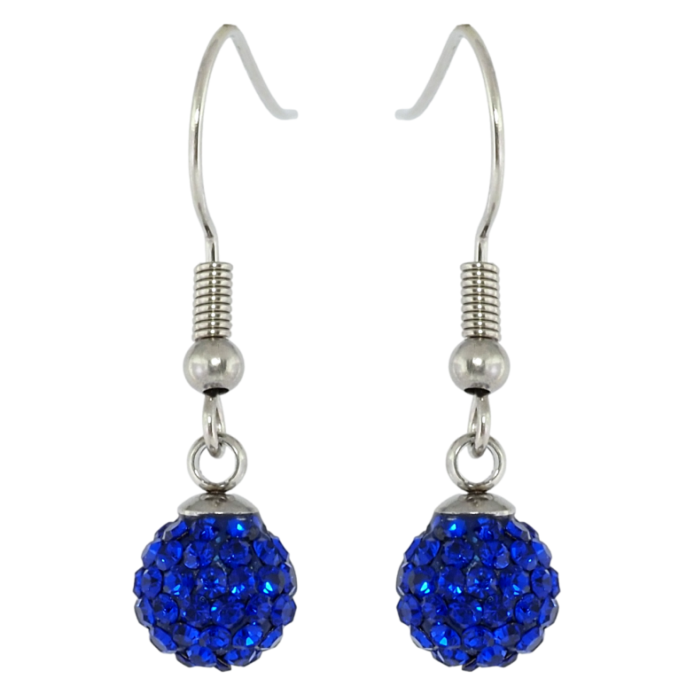 Сережки Xuping TTM Stainless Steel колір Родій французький замок Підвіски з синіми кульками ø 8мм фото №1