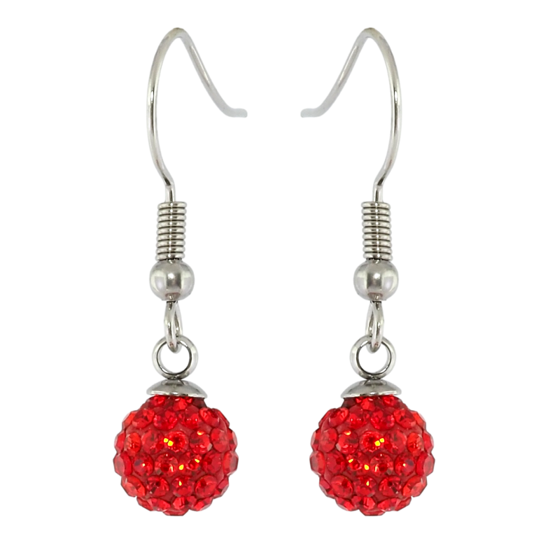 Сережки Xuping TTM Stainless Steel колір Родій французький замок Підвіски з червоними кульками ø 8мм фото №1