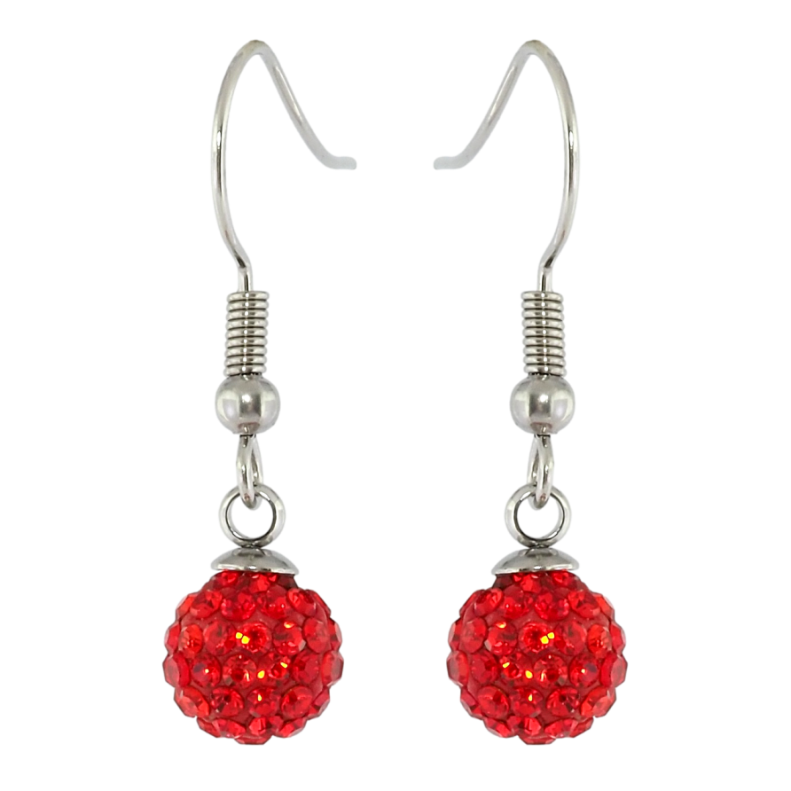 Серьги Xuping TTM Stainless Steel цвет Родий французский замок Подвески с красными шариками ø 8мм фото №1