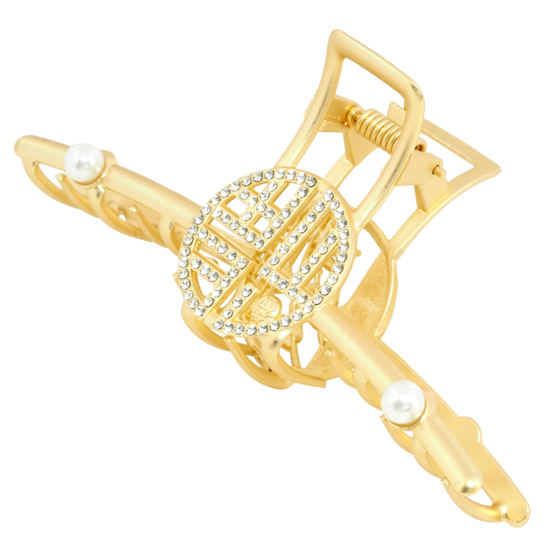 Краб металевий Двосторонній візерунок з перлами та стразами довжина 11см фото №1