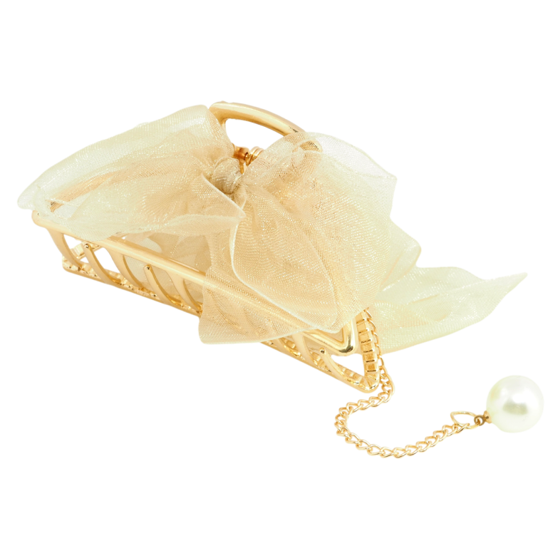 Краб металлический Полумесяц с бантом, съёмная жемчужная подвеска длина 7.5см фото №10