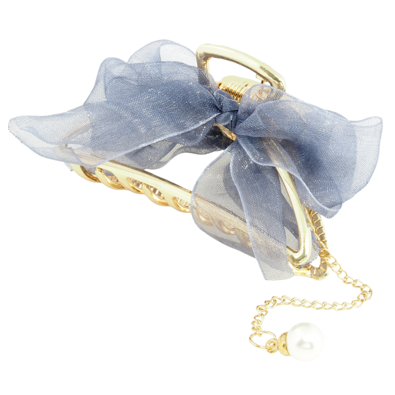 Краб металевий Півмісяць з бантом, підвіска перлина знімається довжина 7.5см фото №1