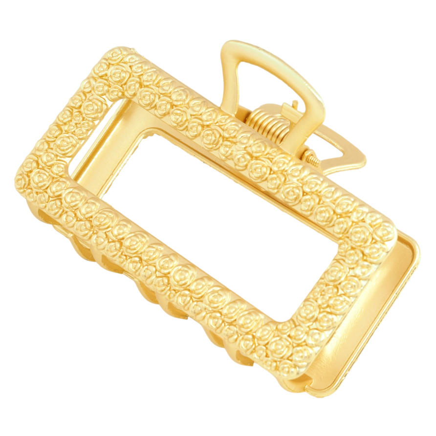 Краб металевий Прямокутний з квітковим візерунком довжина 6.5см фото №1