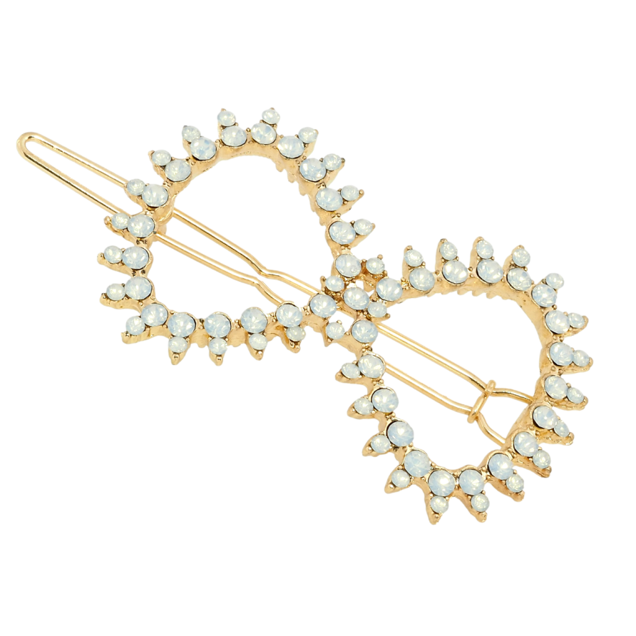 Заколка-затискач Бант із білими кристалами довжина 5см фото №1