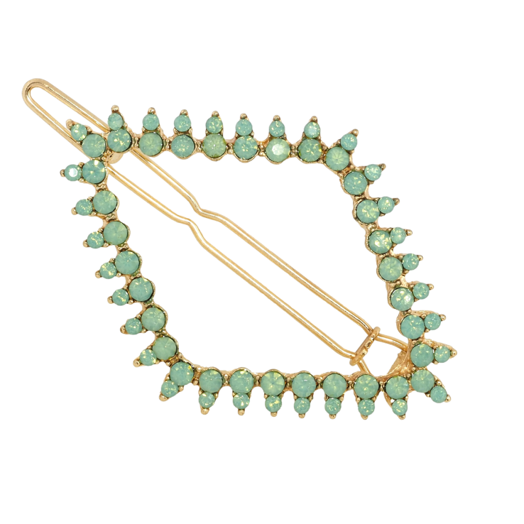 Заколка-затискач Ромб із зеленими кристалами довжина 5.5см фото №5 Заколка-затискач Ромб із зеленими кристалами довжина 5.5см фото №5