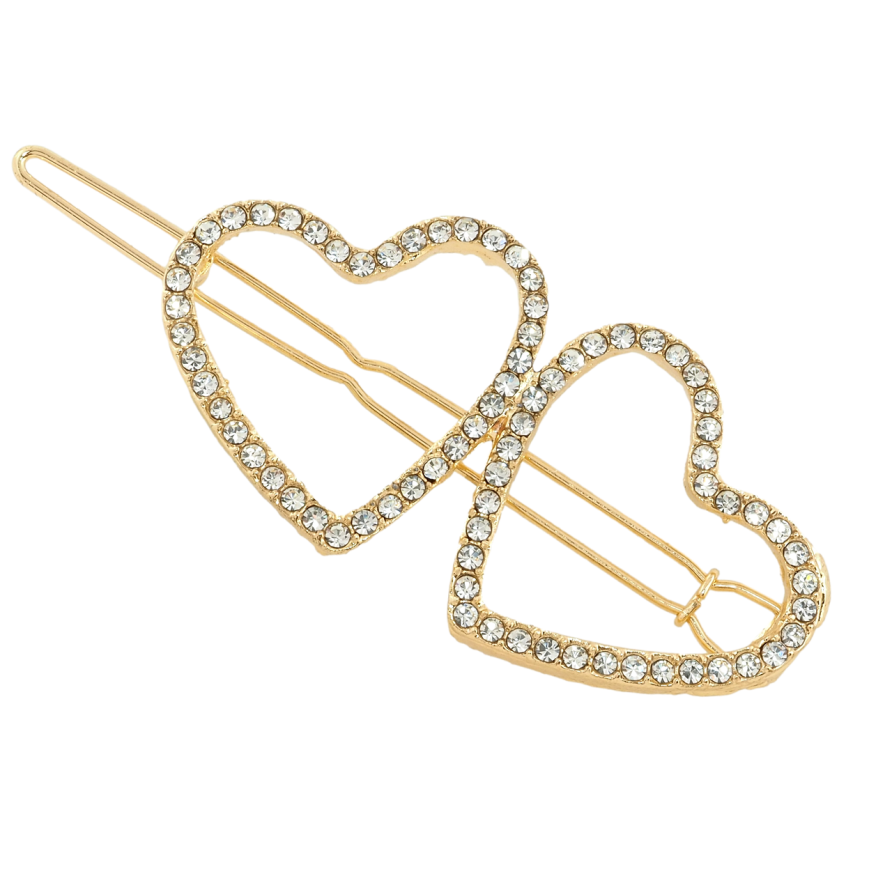 Заколка-затискач Серця зі стразами довжина 5.7см фото №1 Заколка-затискач Серця зі стразами довжина 5.7см фото №1