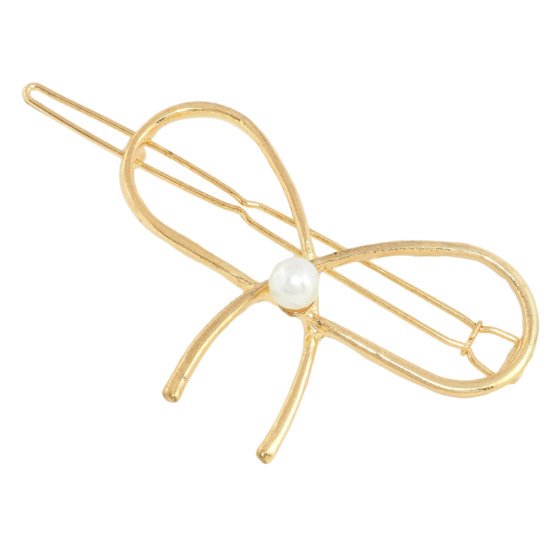 Заколка-затискач Бант із перлиною довжина 6см фото №1