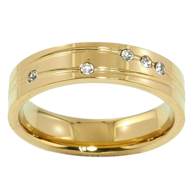 Каблучка Xuping TTM Stainless Steel Колір 14К Обручка, візерунок з цирконієм, ш. 5мм фото №2 Каблучка Xuping TTM Stainless Steel Колір 14К Обручка, візерунок з цирконієм, ш. 5мм фото №2