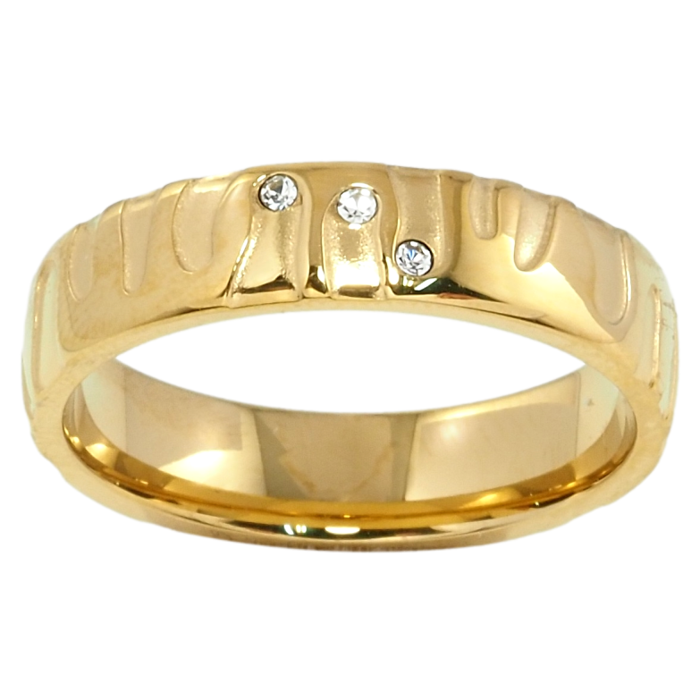 Каблучка Xuping TTM Stainless Steel Колір 14К Обручка, з візерунком та цирконієм, ш. 5мм фото №1 Каблучка Xuping TTM Stainless Steel Колір 14К Обручка, з візерунком та цирконієм, ш. 5мм фото №1