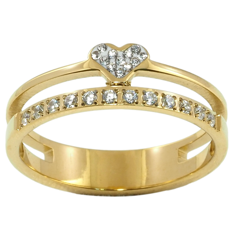 Каблучка Xuping TTM Stainless Steel Колір 14К Доріжка цирконію з серцем фото №1