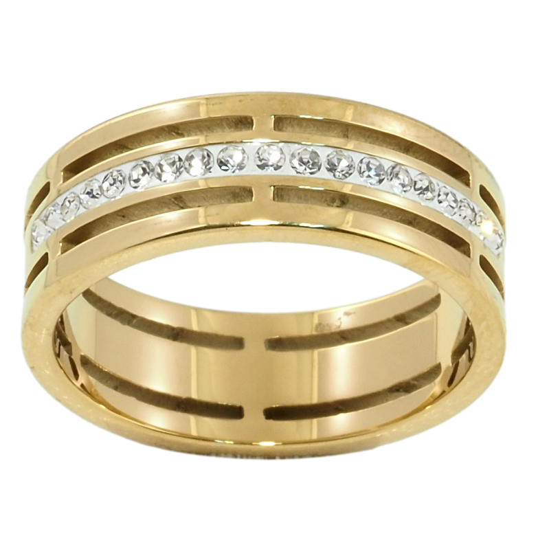 Каблучка Xuping TTM Stainless Steel Колір 14К Різьблений візерунок з цирконієм, ш. 7мм фото №1