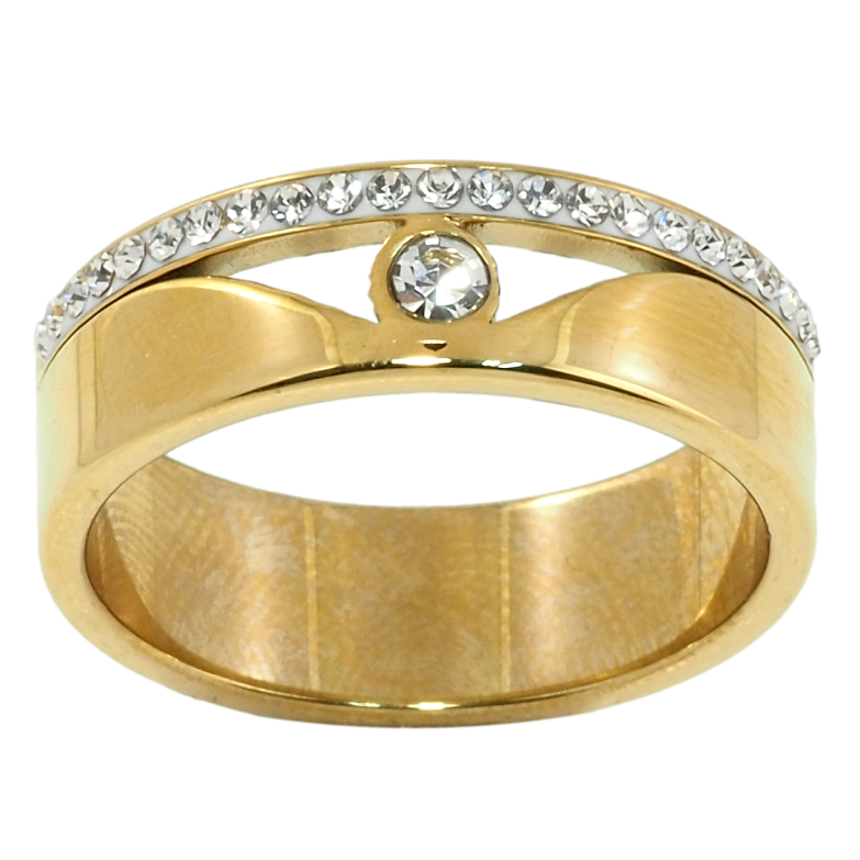 Каблучка Xuping TTM Stainless Steel Колір 14К Декоративний візерунок із цирконієм, ш. 7мм фото №3