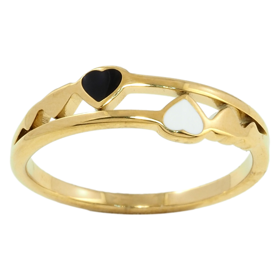 Каблучка Xuping TTM Stainless Steel Колір 14К Серця з чорно-білою емаллю фото №1