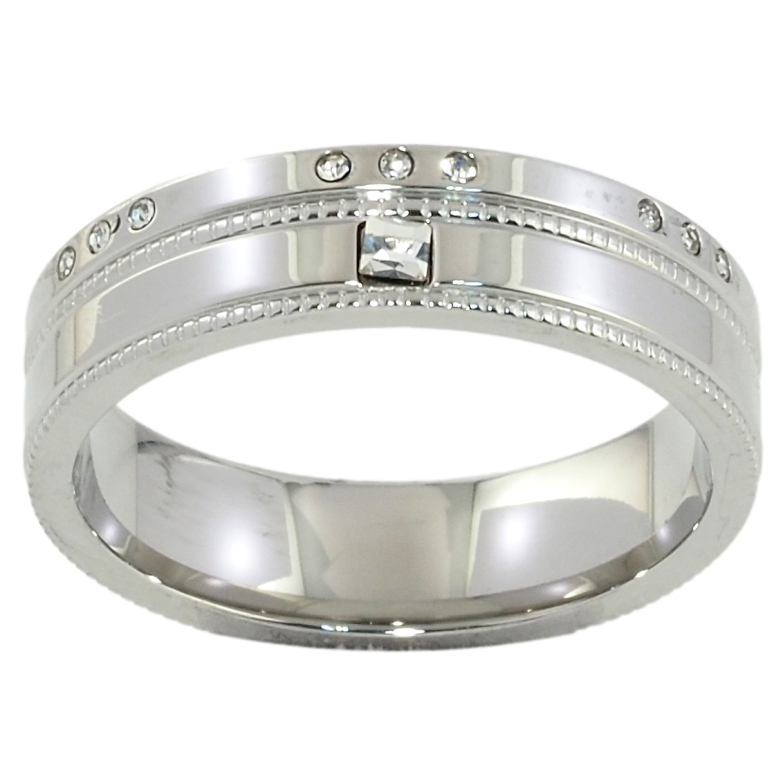 Кольцо Xuping TTM Stainless Steel Цвет Родий Узор с цирконием, ш. 5мм фото №6