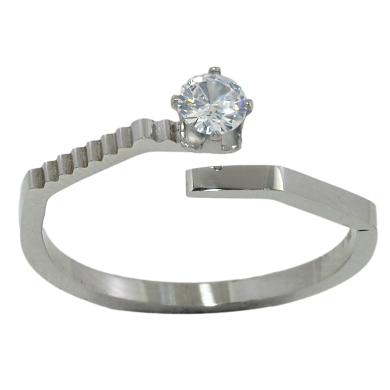 Кільце Xuping TTM Stainless Steel Колір Родій Візерунок з кола з чорною емаллю та цирконієм фото №7