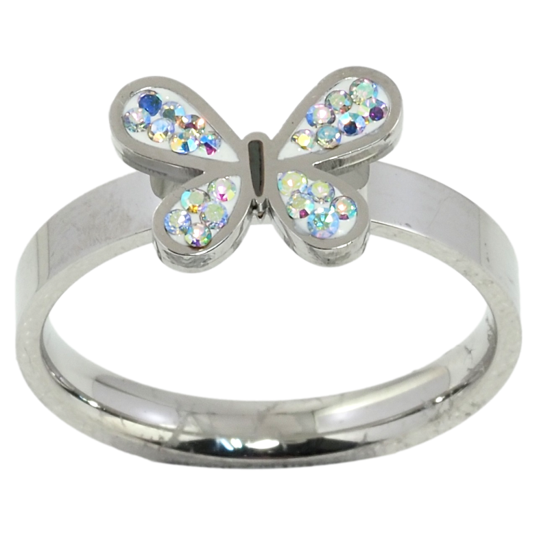 Каблучка Xuping TTM Stainless Steel Колір Родій Метелик з райдужними кристалами фото №1