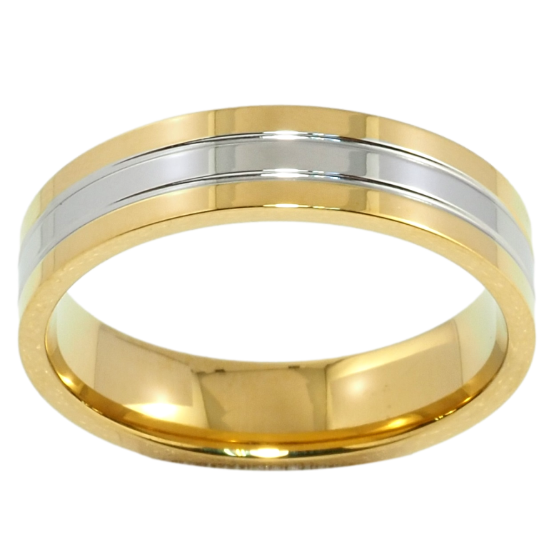 Кольцо Xuping TTM Stainless Steel Цвет 14К + Родий Обручальное, ш.5мм фото №1 Кольцо Xuping TTM Stainless Steel Цвет 14К + Родий Обручальное, ш.5мм фото №1