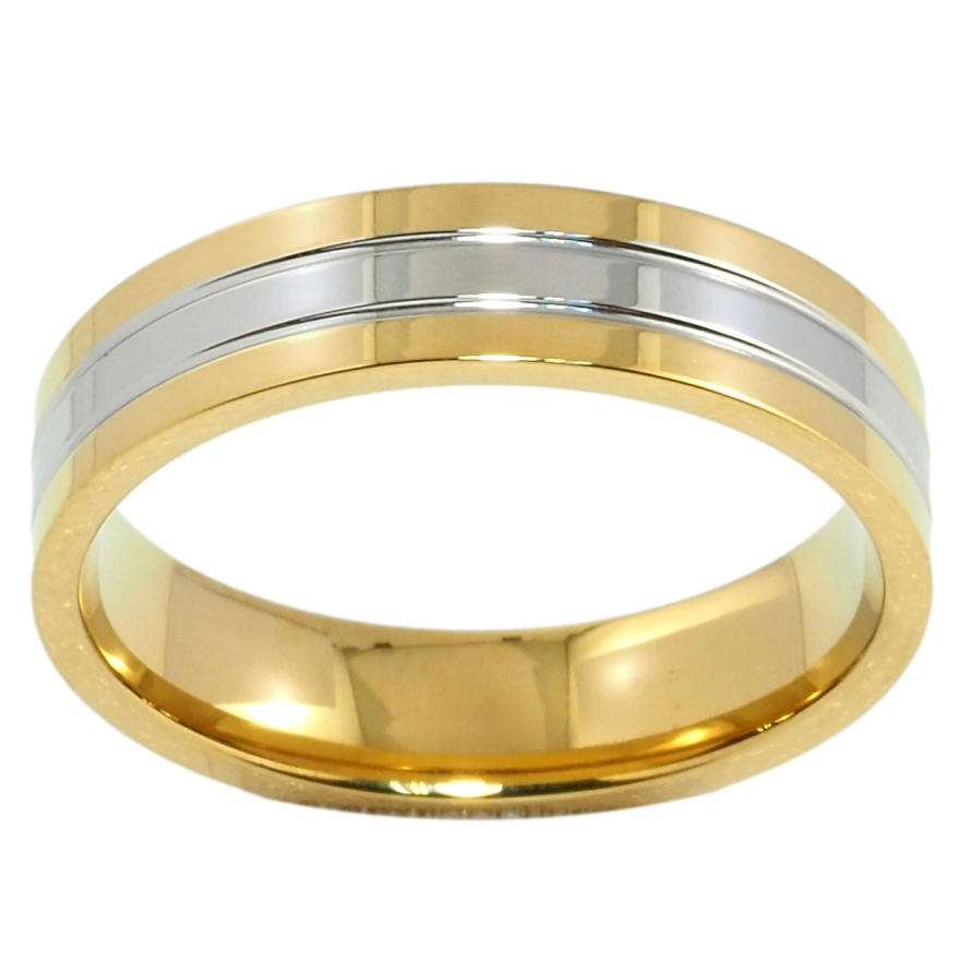 Каблучка Xuping TTM Stainless Steel Колір 14К + Родій Обручка, ш. 5мм фото №1 Каблучка Xuping TTM Stainless Steel Колір 14К + Родій Обручка, ш. 5мм фото №1