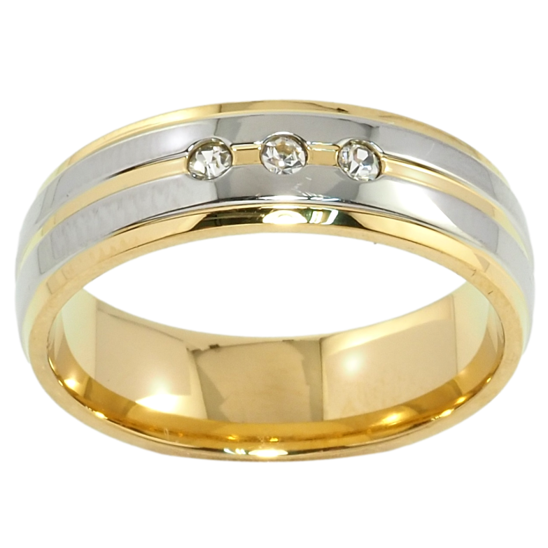 Кольцо Xuping TTM Stainless Steel Цвет 14К + Родий Обручальное, с цирконием ш.6мм фото №1