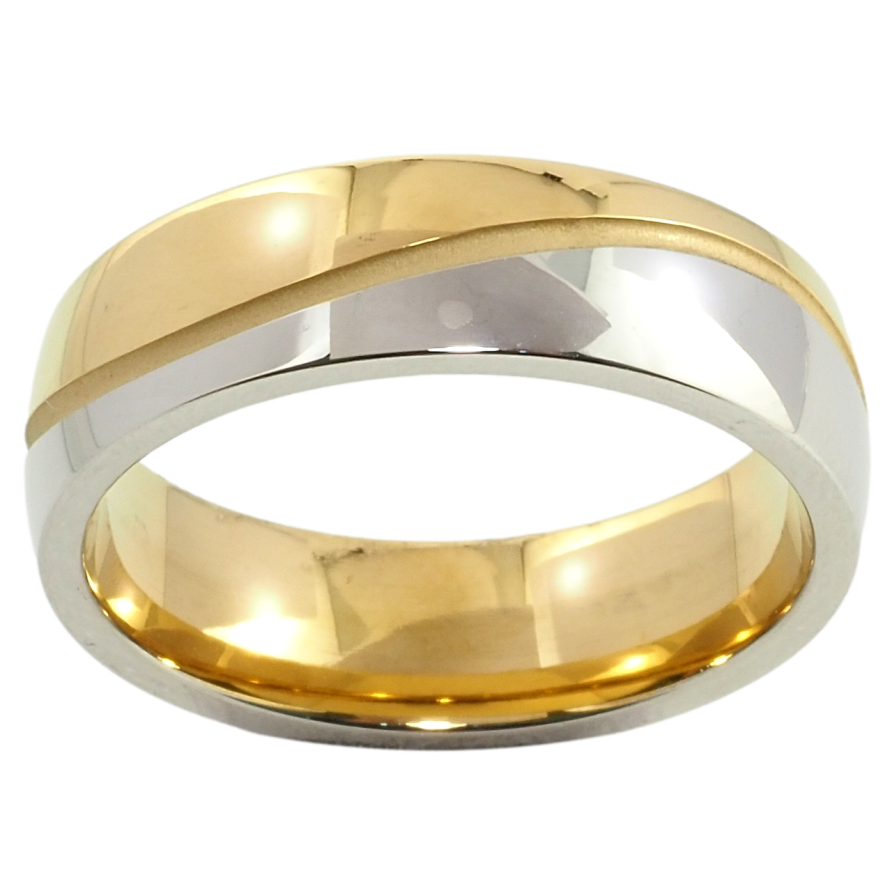 Кольцо Xuping TTM Stainless Steel Цвет 14К + Родий Обручальное, ш.6мм фото №1