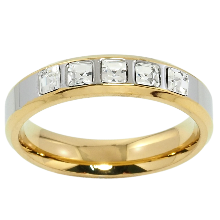 Каблучка Xuping TTM Stainless Steel Колір 14К + Родій Вставки цирконію, ш.4.5мм фото №14