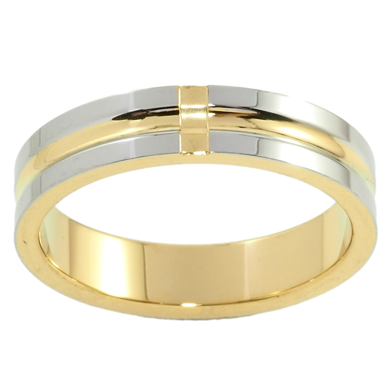 Кольцо Xuping TTM Stainless Steel Цвет 14К + Родий Узор полосами, ш.4.5мм фото №1