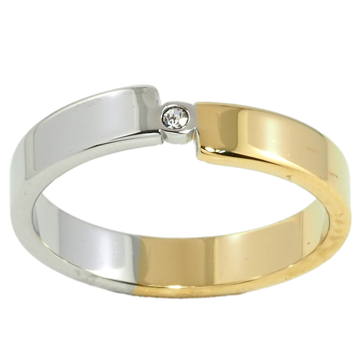 Каблучка Xuping TTM Stainless Steel Колір 14К + Родій Візерунок з цирконієм, ш.4мм фото №2