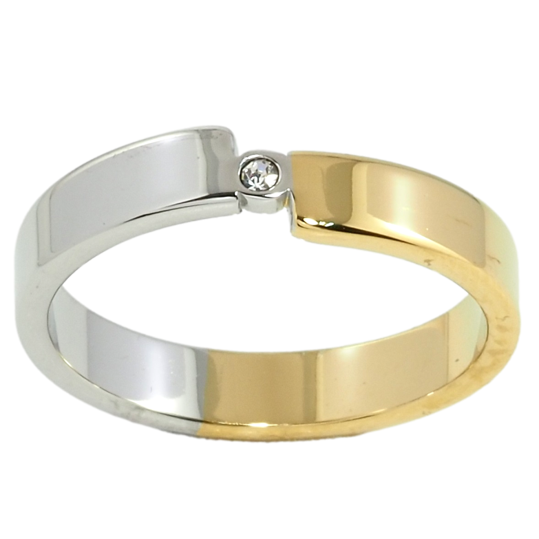 Кольцо Xuping TTM Stainless Steel Цвет 14К + Родий Узор с цирконием, ш.4мм фото №3