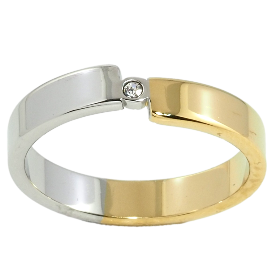 Кольцо Xuping TTM Stainless Steel Цвет 14К + Родий Узор с цирконием, ш.4мм фото №1