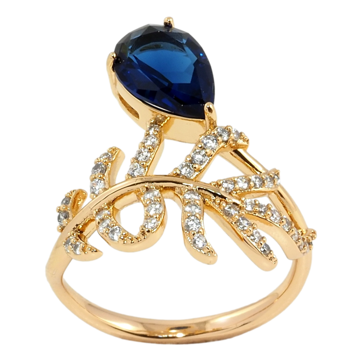Кольцо Xuping Позолота 18K Веточка с синим фианитом фото №22