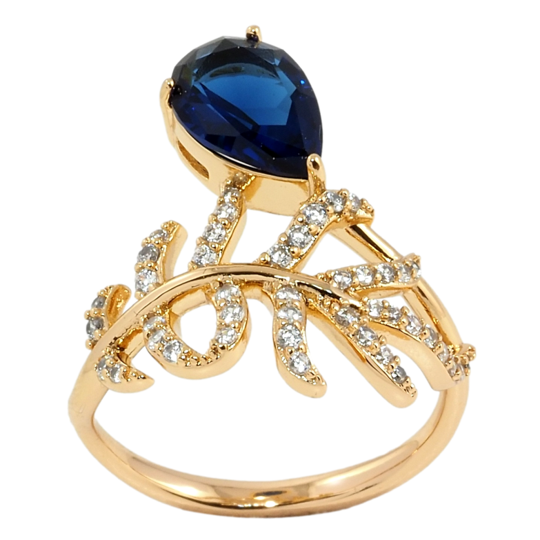 Кольцо Xuping Позолота 18K Веточка с синим фианитом фото №8