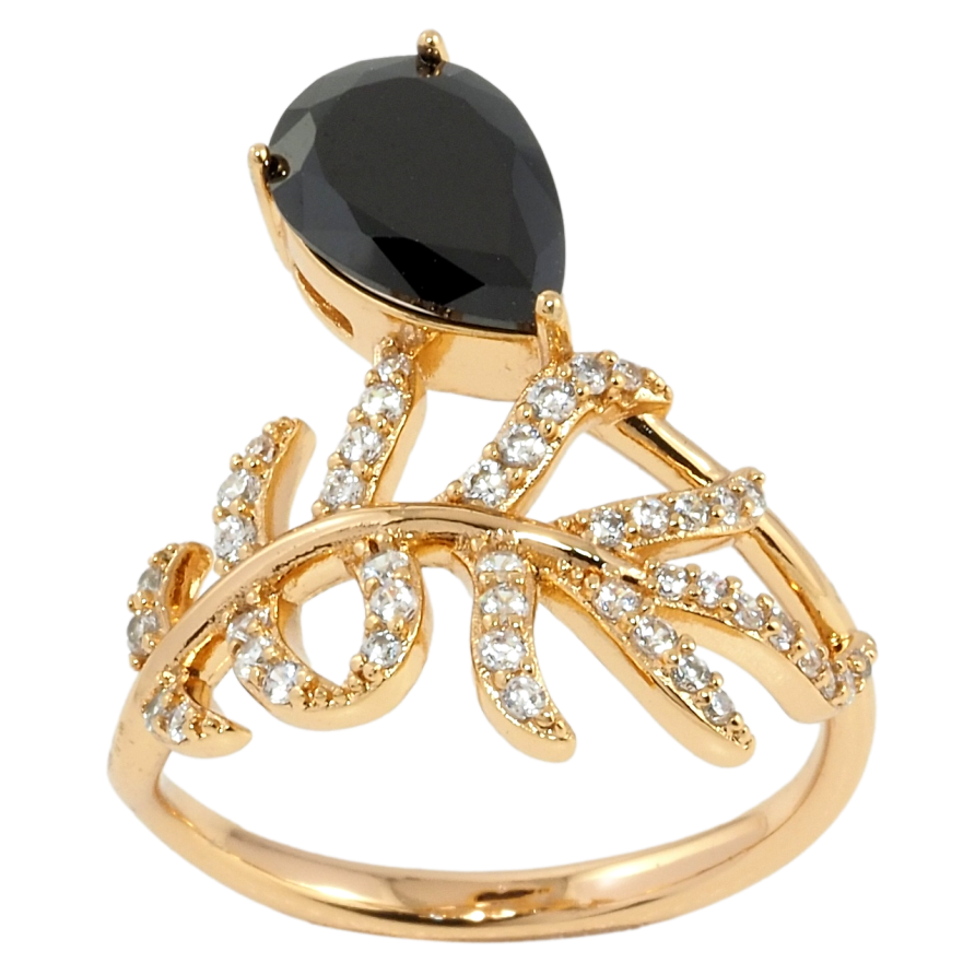 Кольцо Xuping Позолота 18K Веточка с черным фианитом фото №1