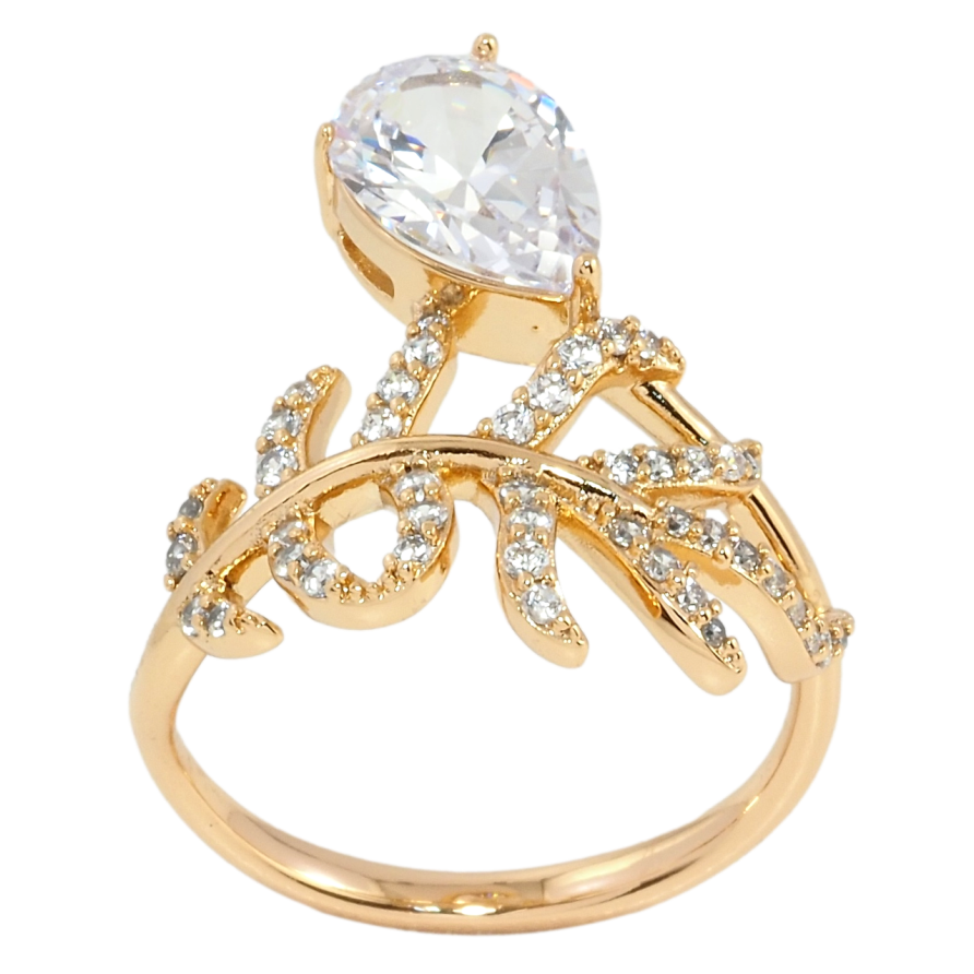 Кольцо Xuping Позолота 18K Веточка с фианитом фото №1