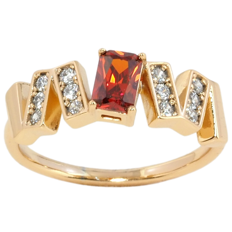 Кольцо Xuping Позолота 18K Узор с цирконием и красным фианитом фото №2