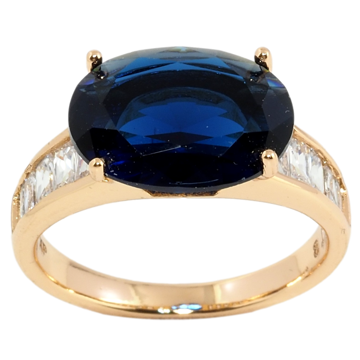 Кольцо Xuping Позолота 18K Крупный синий фианит, 10х14мм фото №4