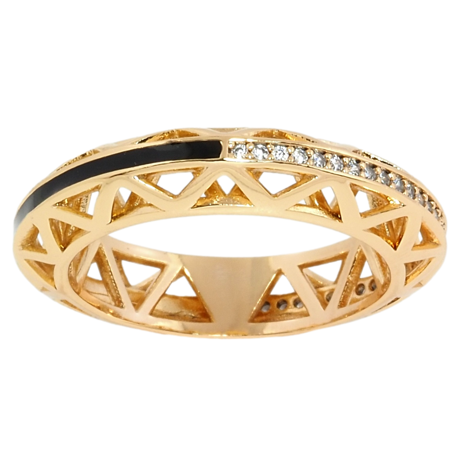 Кольцо Xuping Позолота 18K Объёмное, резной узор с дорожкой циркония и эмали фото №1