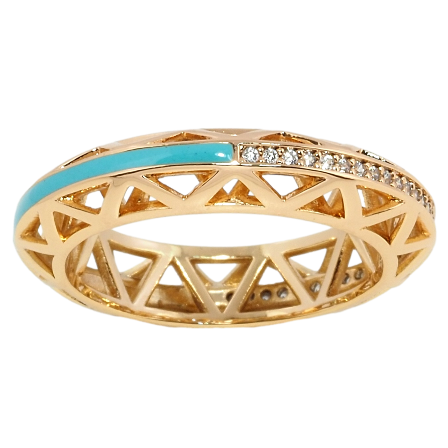 Кольцо Xuping Позолота 18K Объёмное, резной узор с дорожкой циркония и эмали фото №1