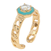 Кольцо Xuping Позолота 18K Узор цепочка с бирюзовой эмалью и фианитом фото №2