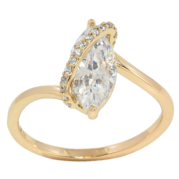 Кольцо Xuping Позолота 18K Фианит Маркиз с дорожкой циркония фото №2