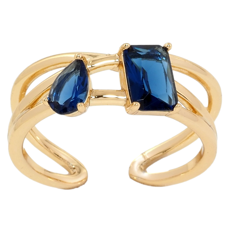 Кольцо Xuping Позолота 18K Два синих фианита фото №17