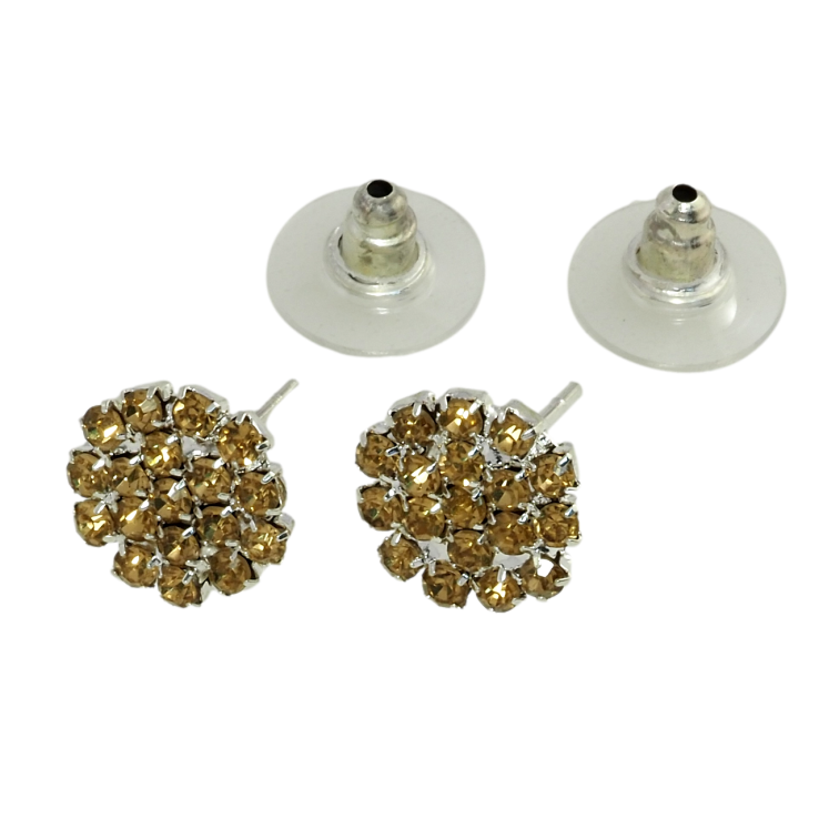 Серьги пусеты Круги с коричневыми стразами ø 11мм фото №6