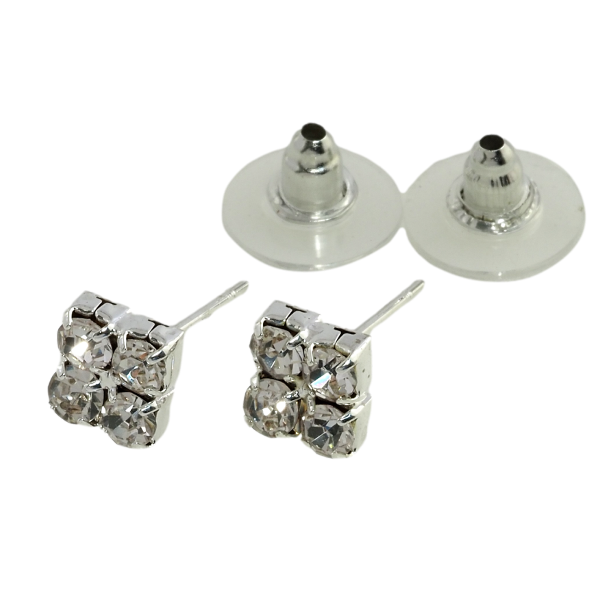 Серьги пусеты Квадрат из страз 7х7мм фото №1