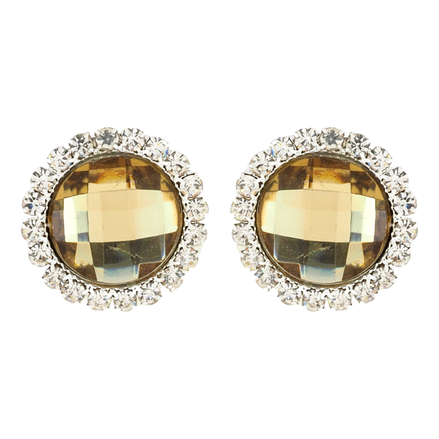 Сережки пусети Золотистий кристал в обрамленні страз ø 19мм фото №1 Сережки пусети Золотистий кристал в обрамленні страз ø 19мм фото №1